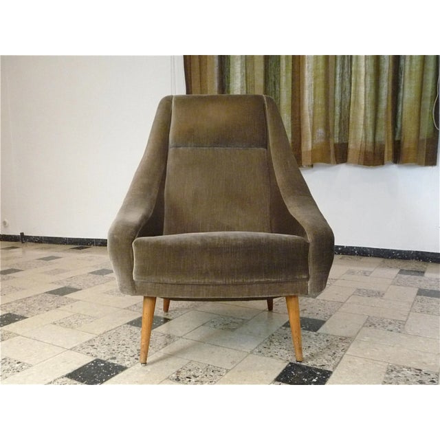 Wood Italian Mohair Velvet Highback Chair, 1950s For Sale - Image 7 of 18