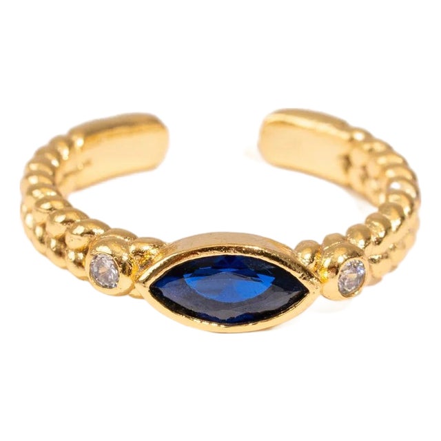 Sapphire Teardrop Gemstone Adjustable Gold Ring, Size 8 For Sale