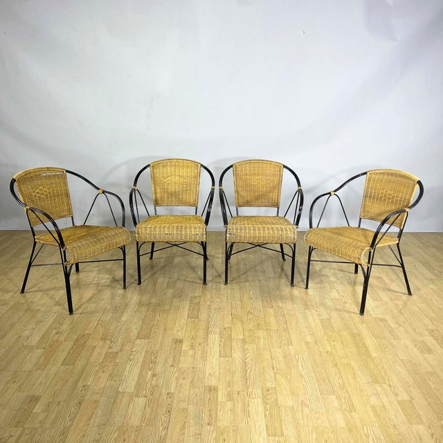Garden Chairs in Wrought Iron and Woven Wicker, 1970s, Set of 4 For Sale - Image 16 of 18