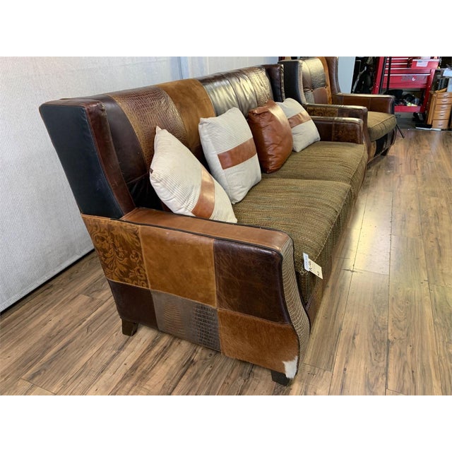 Abstract Paul Robert Mixed Fabric and Leather Sofa & Chair For Sale - Image 3 of 16