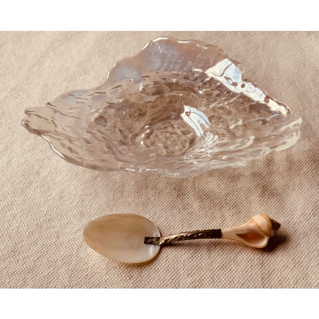 Mid 20th Century Crystal Oyster Shell Caviar Dish With Mother of Pearl & Whelk Shell Spoon For Sale - Image 17 of 18