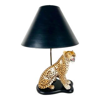 Mid Century Ceramic Leopard Lamp For Sale