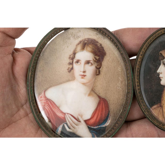 Realism Pair of Antique Hand-Painted Miniature Portraits After Masters For Sale - Image 3 of 6