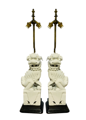 Vintage Chinese Glazed Porcelain Foo Lion Dog Table Lamps by James Mont Furniture, 1944, Set of 2