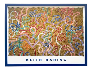 Keith Haring Estate Vintage 1999 Post Modern Lithograph Print Framed Pop Art Poster " Untitled " 1985