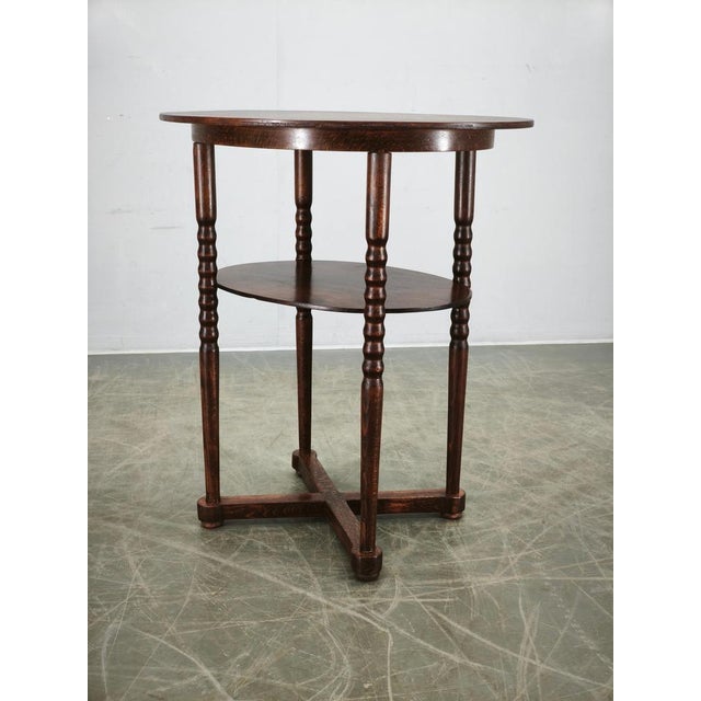 Vintage Czech Art Deco Oval Beech Side Table with Lower Shelf, 1920s For Sale - Image 12 of 13