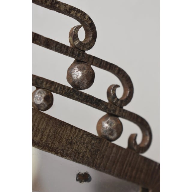 Silver Antique Art Deco Large-Scale Silvered Wrought Iron Wall Mirror With Bullion Tassel Details in the Manner of Edgar William Brandt, Circa 1920s For Sale - Image 8 of 17