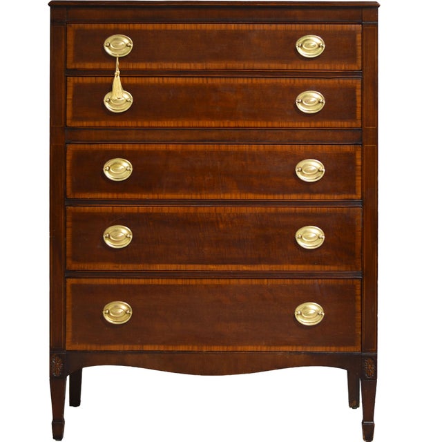 Mid Century Federal Style Inlaid Mahogany Highboy Dresser by Kindel of Grand Rapids For Sale - Image 14 of 14