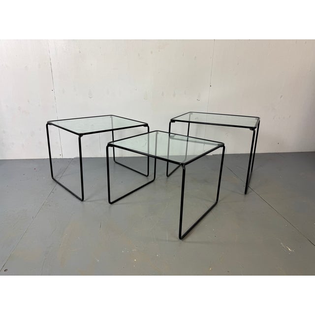 Modernist Italian Steel and Glass Set of Nesting Tables, 1970s, Set of 3 For Sale - Image 9 of 9
