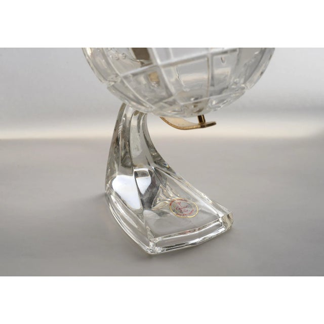 Small Vintage German Lead Crystal Glass Globe With Brass Accents For Sale - Image 4 of 11