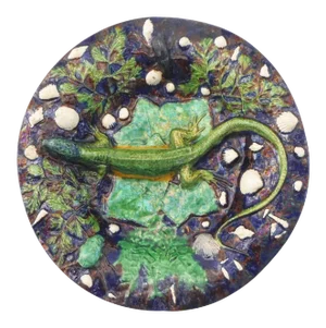 19th Century Victorian Majolica Palissy Lizard Footed Platter