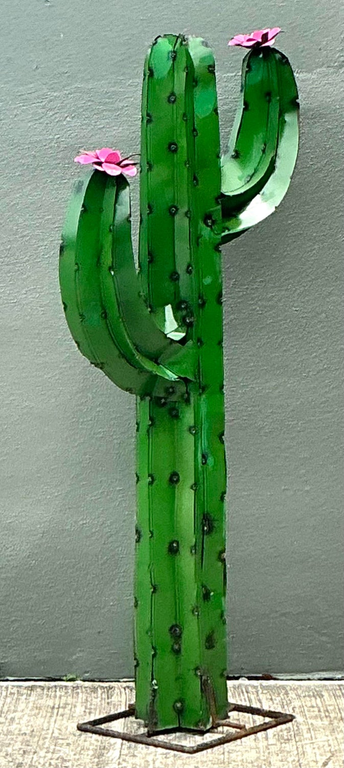 Vintage Torched Metal Standing Cactus - Detail view