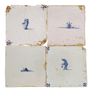 18th Century Set of Four Delft Tiles, Earthenware