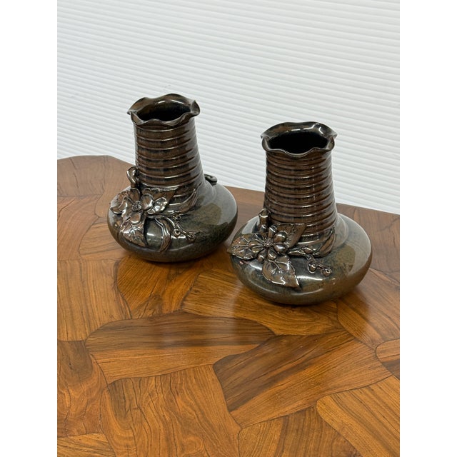 Maitland-Smith Glazed Ceramic Floral Vases, Pair For Sale - Image 12 of 12