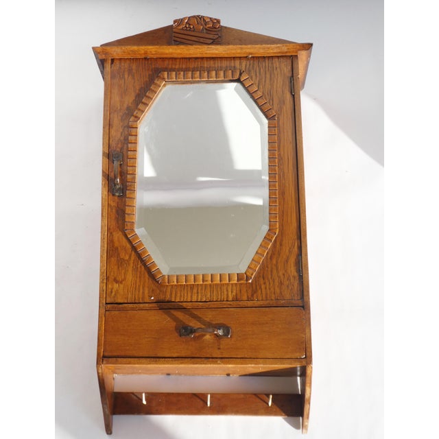 Vintage Art Deco Wooden Wall Cabinet with Mirror, 1920s For Sale - Image 4 of 11