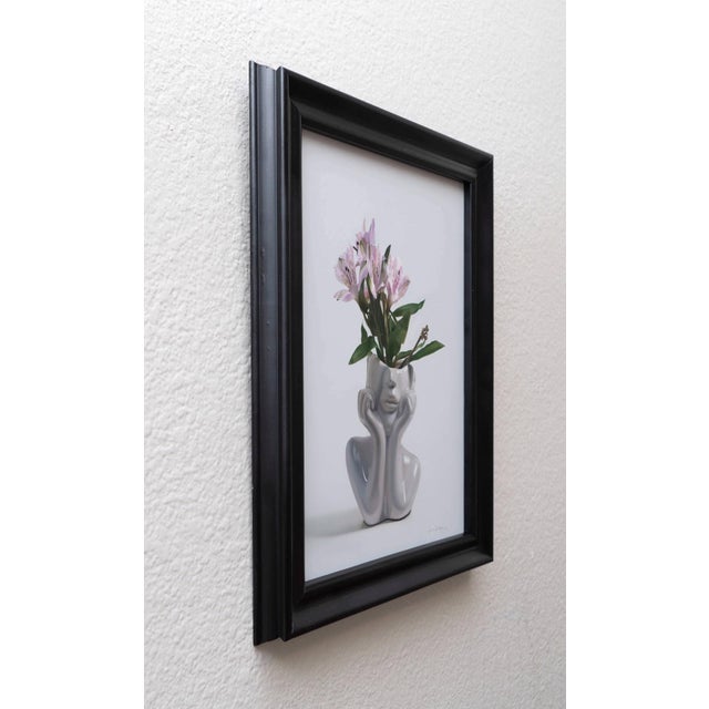 Contemporary The Bee and Mother Nature by Karina Rodríguez | Oil on panel Still life of pink flowers in a vase For Sale - Image 3 of 5