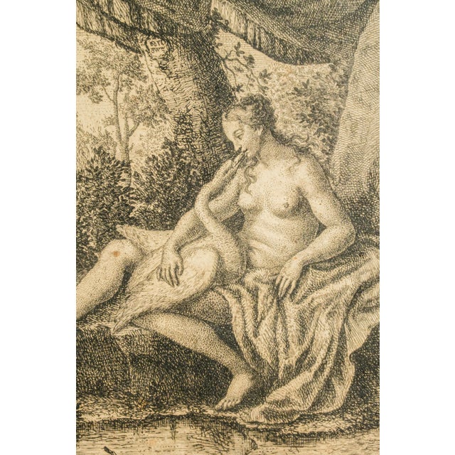 Neoclassical Antique 18th-Century Engraving Print Nude Woman Swan Gilt Frame For Sale - Image 4 of 9