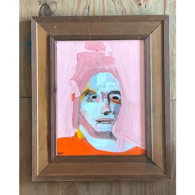 Vintage Original Abstract Figurative Oil Portrait on Canvas For Sale In West Palm - Image 6 of 12