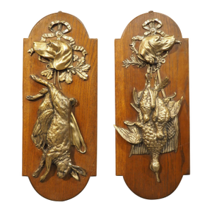 Pair of French Trophées De Chasse Mounted Hunt Plaques, Early 1900s