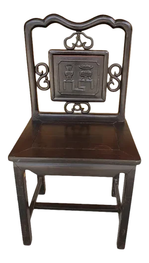 Late Qing Chinese Elm Blackwood Yokeback Side Chair With Archaistic Carved Panel, C. 1880–1915