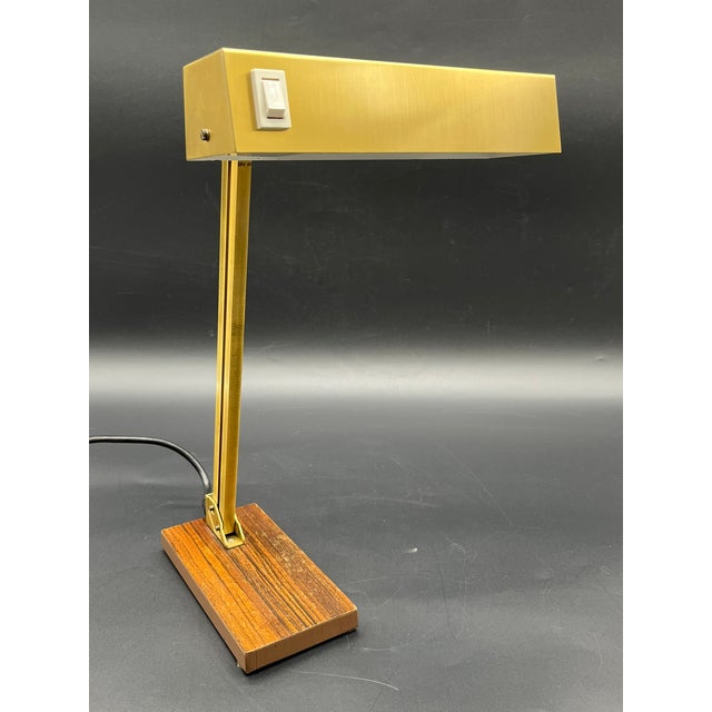 Vintage Brass Bankers Lamp with Wood Veneer Base by Pfäffle, 1960s For Sale - Image 17 of 17