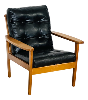 Vintage Scandinavian Lounge Chair in Black Leather and Wood, 1960s