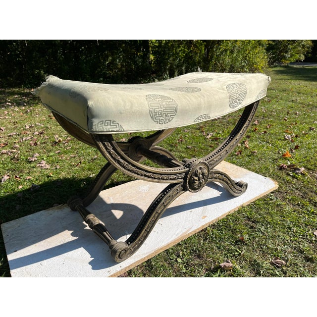 Late 19th Century Antique Carved Wood Curule Bench For Sale - Image 5 of 12