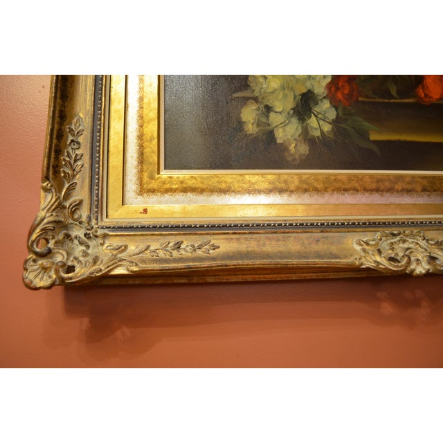 Traditional Floral Still Life Oil Painting in Ornate Carved Gold Frame Chairish