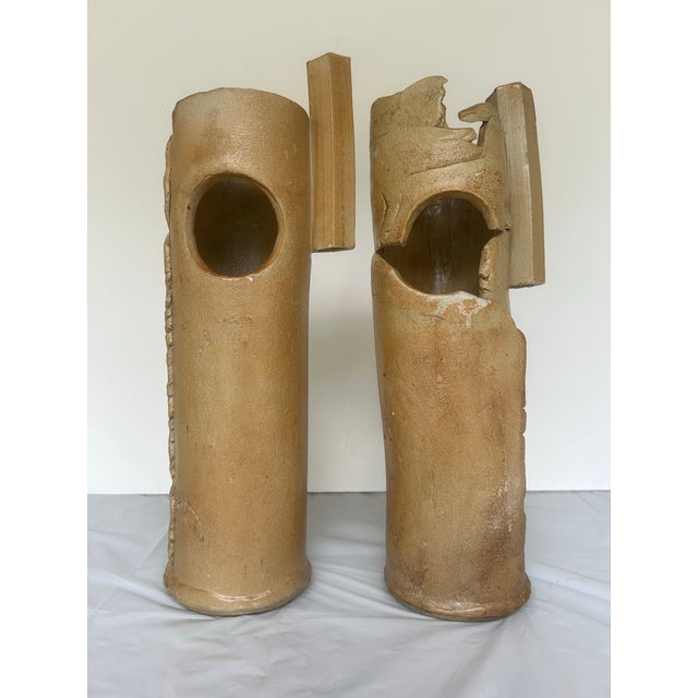 Vintage Pair of Wabi-Sabi Organic Studio Pottery Vessels For Sale - Image 9 of 12