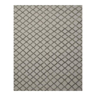 10x14 Gray Hand-Knotted Wool Viscose Diamond Lattice Modernist Design Carpet Rug For Sale
