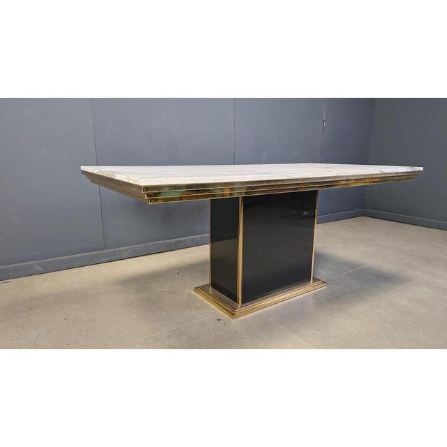 Hollywood Regency Vintage White Marble and Brass Dining Table, 1970s For Sale - Image 3 of 14