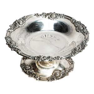Elegant Sterling Silver Antique Tazza Pedestal Centerpiece Bowl Floral Repoussé Pattern Traditional Home Decor