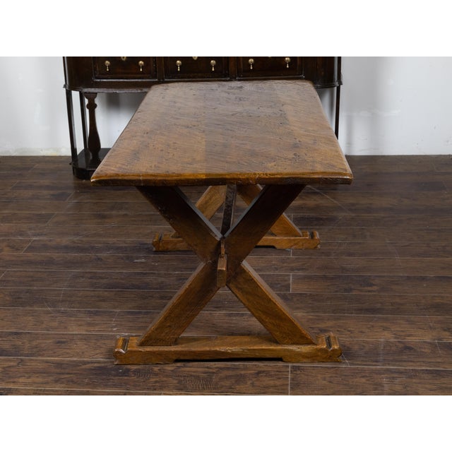 Wood English 19th Century Oak Sawbuck Table with X-Form Base with Rustic Character For Sale - Image 7 of 12