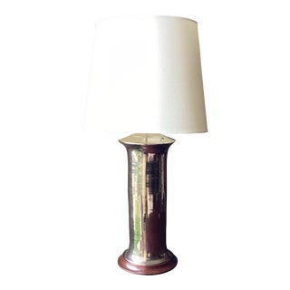 Christopher Spitzmiller Original Signed "Patricia" Platinum Glazed Table Lamp With Mahogany Base For Sale