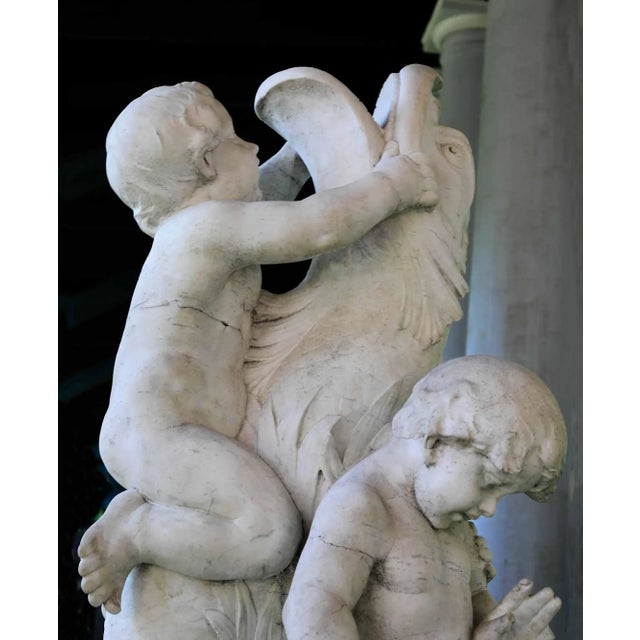Antique Italian Carved Marble Fountain Depicting Putti Wrestling a Dolphin For Sale - Image 9 of 13