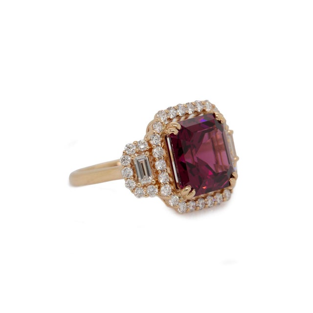 2020s 7.57cts Rasberry Garnet Ring With Lab Diamond Accents: Solid 14k Gold, 11mm For Sale - Image 5 of 8
