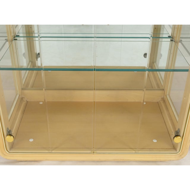 Wood 3 Blond Wood Glass Door Curio Cases Display Vitrine Cabinet Glass Shelves MINT! For Sale - Image 7 of 14