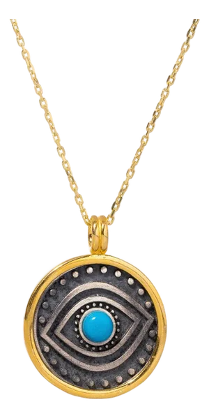 Turquoise & Sterling Silver Positive Energy Pendant Gold Necklace
