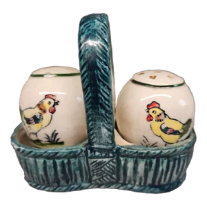 Antique Porcelain Chicken Motif Salt and Pepper Shaker Set