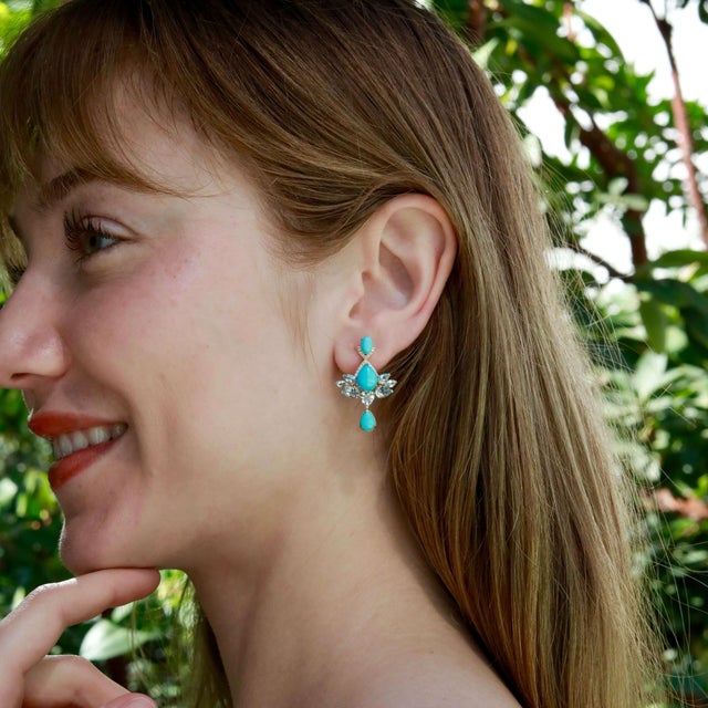 Not Yet Made - Made To Order Nina Zhou 9.98ctw Aspire Lotus Turquoise Aquamarine Diamond Drop Earrings For Sale - Image 5 of 7