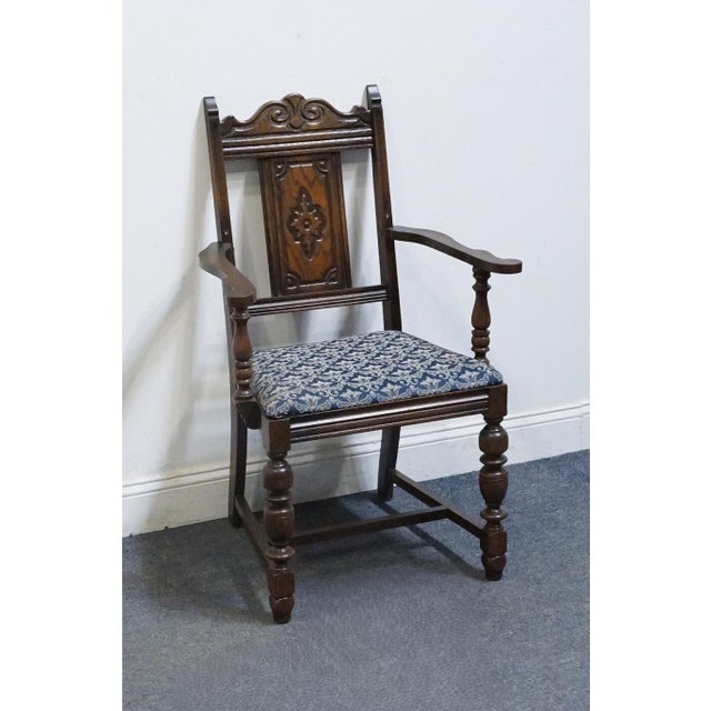 Vintage Antique Solid Oak Rustic Gothic Jacobean Tudor Style Dining Arm Chair For Sale - Image 4 of 11