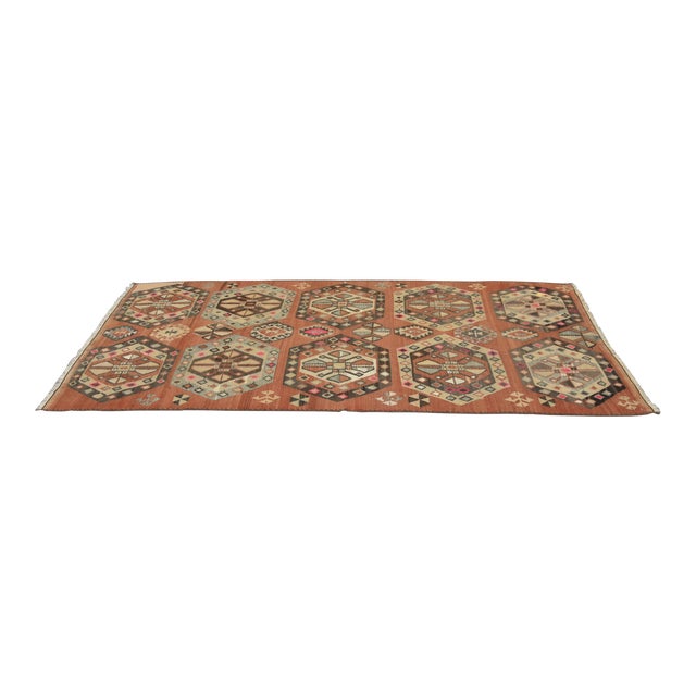 1960s Turkish Rustic Style Geometric Design Vintage Kilim Rug For Sale