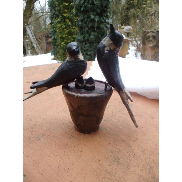 Antique Wooden Swallows in Clay Pot, 1890s For Sale - Image 9 of 15