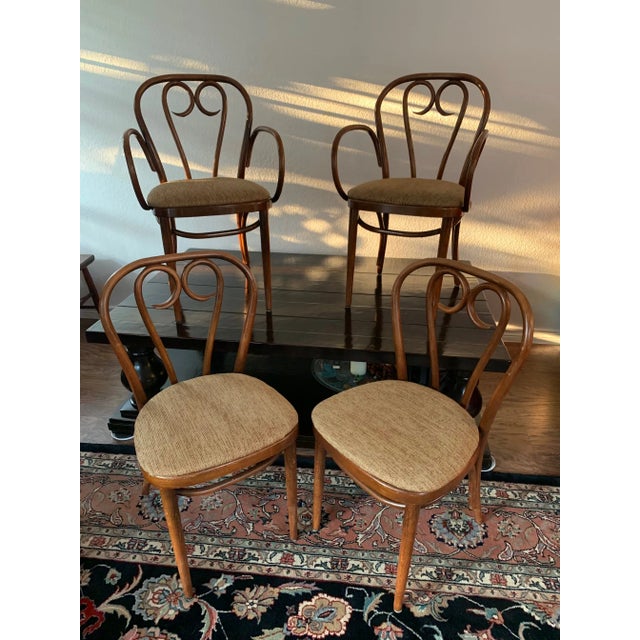 Set of Four Large Slender Bentwood Dining Set by Thonet. Bentwood Armchairs, C1960. Similar in style to the iconic B9...