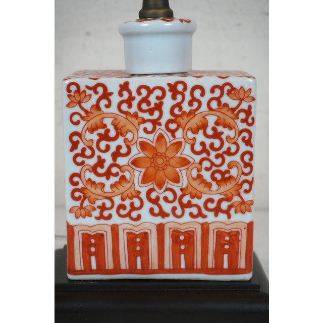 Early 21st Century Chinese Orange & White Porcelain Tea Caddy Lamp Bottle Ginger Jar Chinoiserie For Sale - Image 5 of 11