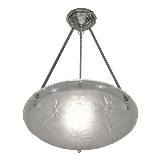 French Art Deco Pendant Light by Degue 1930 France - 2 Available For Sale