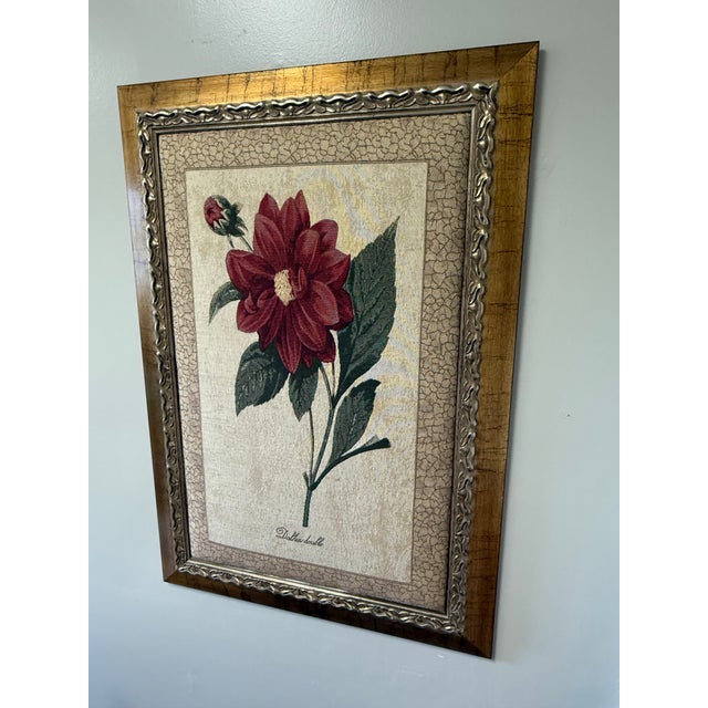 A striking mid-century, hand-stitched needlepoint textile depicting the famous "Dahlia double" bloom, beautifully executed...