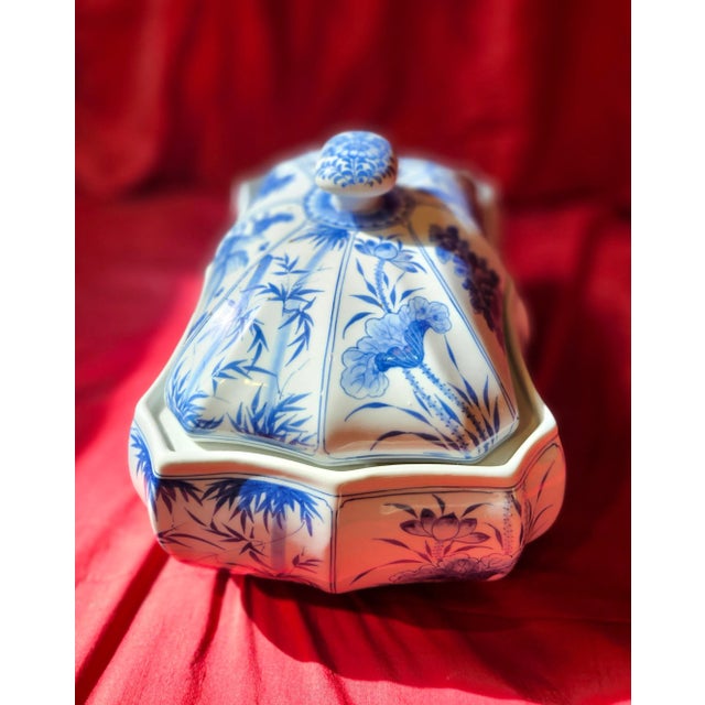 Ceramic Final Clearance Canton Export 39.5" Circumference Hand Painted Blue & White Koi Tureen or Catchall Casket of 20th Century For Sale - Image 7 of 12