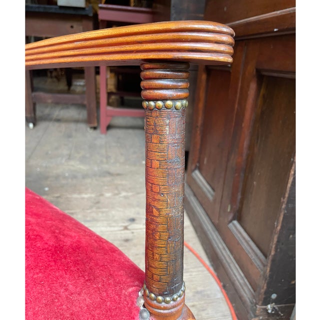Brown Mid 19th Century Victorian Aesthetic Movement Rocking Chair With Embossed Leather Back and Satyr Finials For Sale - Image 8 of 17