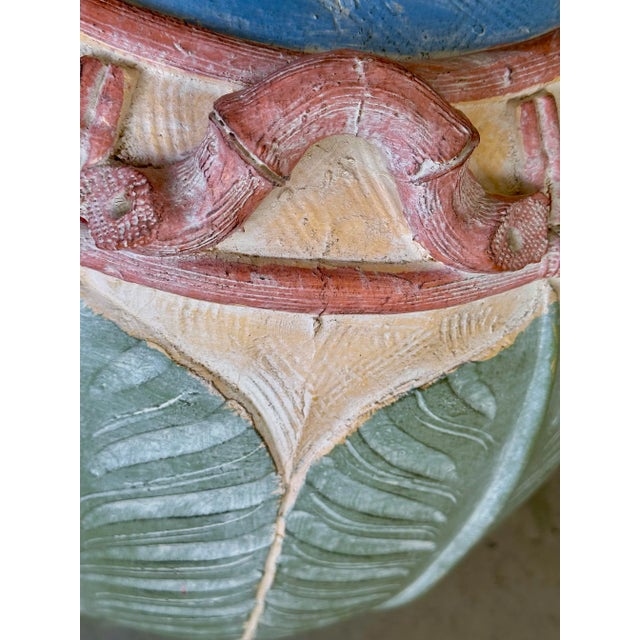 1980s Vintage Coastal Monumental Cast Plaster Sculpted Palm Leaf Floor Vase For Sale - Image 5 of 12